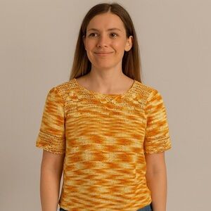 Handmade Crochet Orange Coral Top T-shirt Retro Fitted Short Sleeves Boho 6 8 10